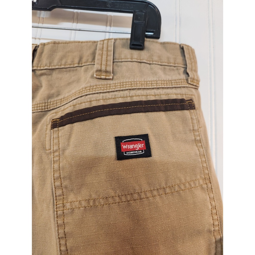 Wrangler Workwear Mens Cargo Canvas Pants Tan Ripstop Reinforced Knee 36x32 - Picture 9 of 15